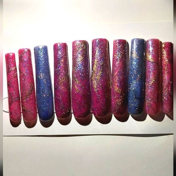 Hand crafted custom temp color change cateye 10pc xxl acrylic press on nails - Picture 6 of 8